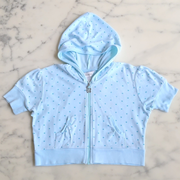 Limited Too Hooded Short Sleeve Cropped Zip Top w/polka dot and little pockets. - Picture 3 of 3